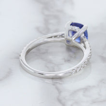 Load image into Gallery viewer, 1.43ct Cushion Unheated Blue Sapphire Ring with Diamond Accents in 18K White Gold