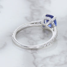 Load image into Gallery viewer, 1.43ct Cushion Unheated Blue Sapphire Ring with Diamond Accents in 18K White Gold