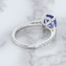 Load image into Gallery viewer, 1.43ct Cushion Unheated Blue Sapphire Ring with Diamond Accents in 18K White Gold