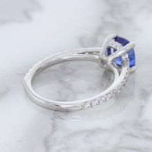 Load image into Gallery viewer, 1.43ct Cushion Unheated Blue Sapphire Ring with Diamond Accents in 18K White Gold
