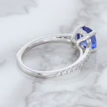 Load image into Gallery viewer, 1.43ct Cushion Unheated Blue Sapphire Ring with Diamond Accents in 18K White Gold