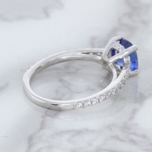 Load image into Gallery viewer, 1.43ct Cushion Unheated Blue Sapphire Ring with Diamond Accents in 18K White Gold