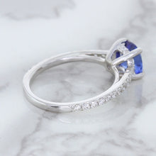Load image into Gallery viewer, 1.43ct Cushion Unheated Blue Sapphire Ring with Diamond Accents in 18K White Gold