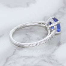 Load image into Gallery viewer, 1.43ct Cushion Unheated Blue Sapphire Ring with Diamond Accents in 18K White Gold