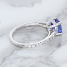 Load image into Gallery viewer, 1.43ct Cushion Unheated Blue Sapphire Ring with Diamond Accents in 18K White Gold