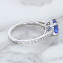 Load image into Gallery viewer, 1.43ct Cushion Unheated Blue Sapphire Ring with Diamond Accents in 18K White Gold