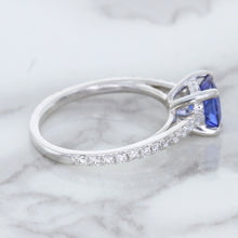 Load image into Gallery viewer, 1.43ct Cushion Unheated Blue Sapphire Ring with Diamond Accents in 18K White Gold