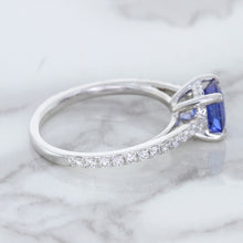 Load image into Gallery viewer, 1.43ct Cushion Unheated Blue Sapphire Ring with Diamond Accents in 18K White Gold