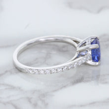 Load image into Gallery viewer, 1.43ct Cushion Unheated Blue Sapphire Ring with Diamond Accents in 18K White Gold