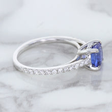 Load image into Gallery viewer, 1.43ct Cushion Unheated Blue Sapphire Ring with Diamond Accents in 18K White Gold