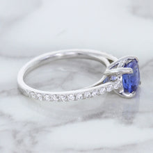 Load image into Gallery viewer, 1.43ct Cushion Unheated Blue Sapphire Ring with Diamond Accents in 18K White Gold