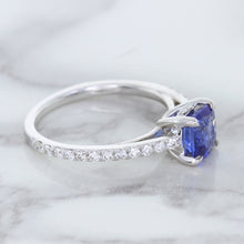 Load image into Gallery viewer, 1.43ct Cushion Unheated Blue Sapphire Ring with Diamond Accents in 18K White Gold