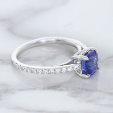 Load image into Gallery viewer, 1.43ct Cushion Unheated Blue Sapphire Ring with Diamond Accents in 18K White Gold