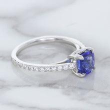 Load image into Gallery viewer, 1.43ct Cushion Unheated Blue Sapphire Ring with Diamond Accents in 18K White Gold