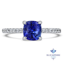 Load image into Gallery viewer, 1.43ct Cushion Unheated Blue Sapphire Ring with Diamond Accents in 18K White Gold
