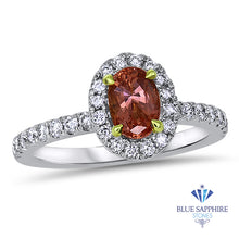 Load image into Gallery viewer, 1.02ct Oval GIA Certified Padparadscha Ring with Diamond Halo in 18K White Gold