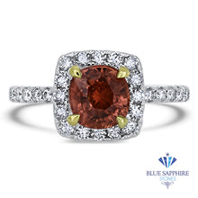 Load image into Gallery viewer, 1.94ct Cushion Unheated GIA Certified Padparadscha Ring with Diamond Halo in 18K White Gold