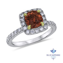 Load image into Gallery viewer, 1.94ct Cushion Unheated GIA Certified Padparadscha Ring with Diamond Halo in 18K White Gold
