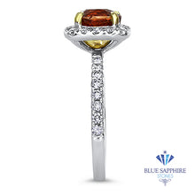 Load image into Gallery viewer, 1.94ct Cushion Unheated GIA Certified Padparadscha Ring with Diamond Halo in 18K White Gold