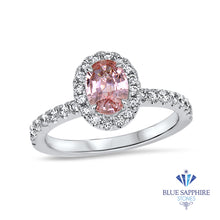 Load image into Gallery viewer, 0.85ct Oval Peach Sapphire with Diamond Halo in 18K White Gold