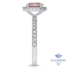 Load image into Gallery viewer, 0.85ct Oval Peach Sapphire with Diamond Halo in 18K White Gold