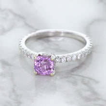 Load image into Gallery viewer, 1.36ct Cushion Unheated Lavender Sapphire Ring with Diamonds in 18K White Gold