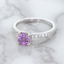 Load image into Gallery viewer, 1.36ct Cushion Unheated Lavender Sapphire Ring with Diamonds in 18K White Gold