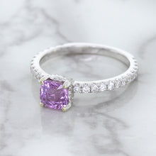 Load image into Gallery viewer, 1.36ct Cushion Unheated Lavender Sapphire Ring with Diamonds in 18K White Gold