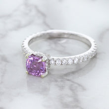 Load image into Gallery viewer, 1.36ct Cushion Unheated Lavender Sapphire Ring with Diamonds in 18K White Gold