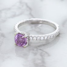 Load image into Gallery viewer, 1.36ct Cushion Unheated Lavender Sapphire Ring with Diamonds in 18K White Gold