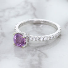 Load image into Gallery viewer, 1.36ct Cushion Unheated Lavender Sapphire Ring with Diamonds in 18K White Gold