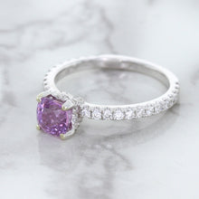 Load image into Gallery viewer, 1.36ct Cushion Unheated Lavender Sapphire Ring with Diamonds in 18K White Gold