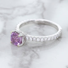 Load image into Gallery viewer, 1.36ct Cushion Unheated Lavender Sapphire Ring with Diamonds in 18K White Gold