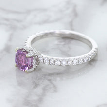 Load image into Gallery viewer, 1.36ct Cushion Unheated Lavender Sapphire Ring with Diamonds in 18K White Gold