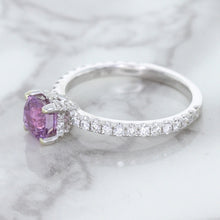 Load image into Gallery viewer, 1.36ct Cushion Unheated Lavender Sapphire Ring with Diamonds in 18K White Gold