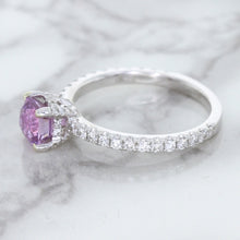 Load image into Gallery viewer, 1.36ct Cushion Unheated Lavender Sapphire Ring with Diamonds in 18K White Gold