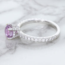 Load image into Gallery viewer, 1.36ct Cushion Unheated Lavender Sapphire Ring with Diamonds in 18K White Gold