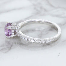 Load image into Gallery viewer, 1.36ct Cushion Unheated Lavender Sapphire Ring with Diamonds in 18K White Gold