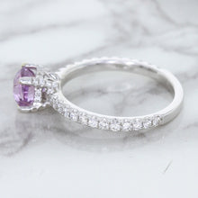 Load image into Gallery viewer, 1.36ct Cushion Unheated Lavender Sapphire Ring with Diamonds in 18K White Gold