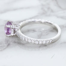 Load image into Gallery viewer, 1.36ct Cushion Unheated Lavender Sapphire Ring with Diamonds in 18K White Gold