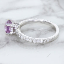 Load image into Gallery viewer, 1.36ct Cushion Unheated Lavender Sapphire Ring with Diamonds in 18K White Gold