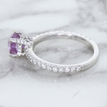 Load image into Gallery viewer, 1.36ct Cushion Unheated Lavender Sapphire Ring with Diamonds in 18K White Gold