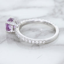 Load image into Gallery viewer, 1.36ct Cushion Unheated Lavender Sapphire Ring with Diamonds in 18K White Gold