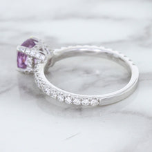 Load image into Gallery viewer, 1.36ct Cushion Unheated Lavender Sapphire Ring with Diamonds in 18K White Gold