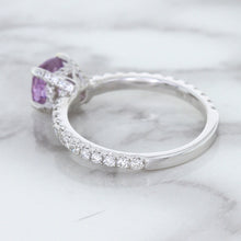 Load image into Gallery viewer, 1.36ct Cushion Unheated Lavender Sapphire Ring with Diamonds in 18K White Gold