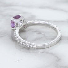 Load image into Gallery viewer, 1.36ct Cushion Unheated Lavender Sapphire Ring with Diamonds in 18K White Gold