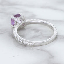 Load image into Gallery viewer, 1.36ct Cushion Unheated Lavender Sapphire Ring with Diamonds in 18K White Gold