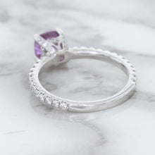 Load image into Gallery viewer, 1.36ct Cushion Unheated Lavender Sapphire Ring with Diamonds in 18K White Gold