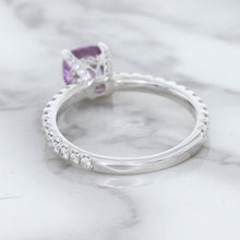 Load image into Gallery viewer, 1.36ct Cushion Unheated Lavender Sapphire Ring with Diamonds in 18K White Gold