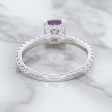 Load image into Gallery viewer, 1.36ct Cushion Unheated Lavender Sapphire Ring with Diamonds in 18K White Gold